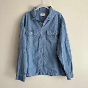 American Eagle Mens Herringbone Shirt Jacket Blue Chambray Size Large Classic